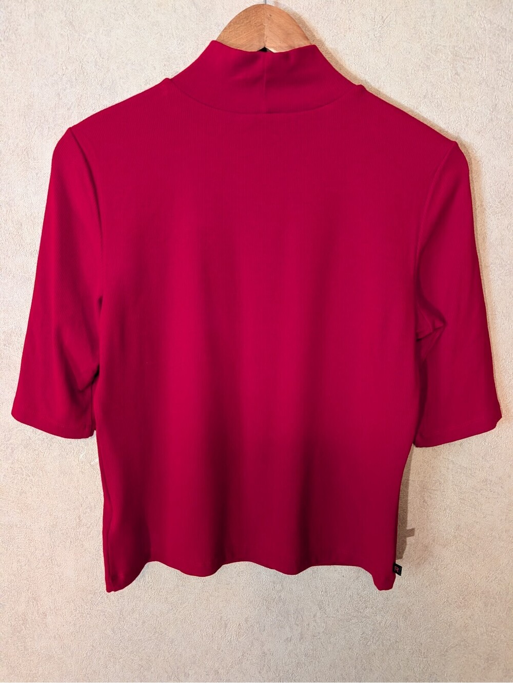 RALPH LAUREN red ribbed short sleeve mock neck sweater sz M - Picture 3 of 3